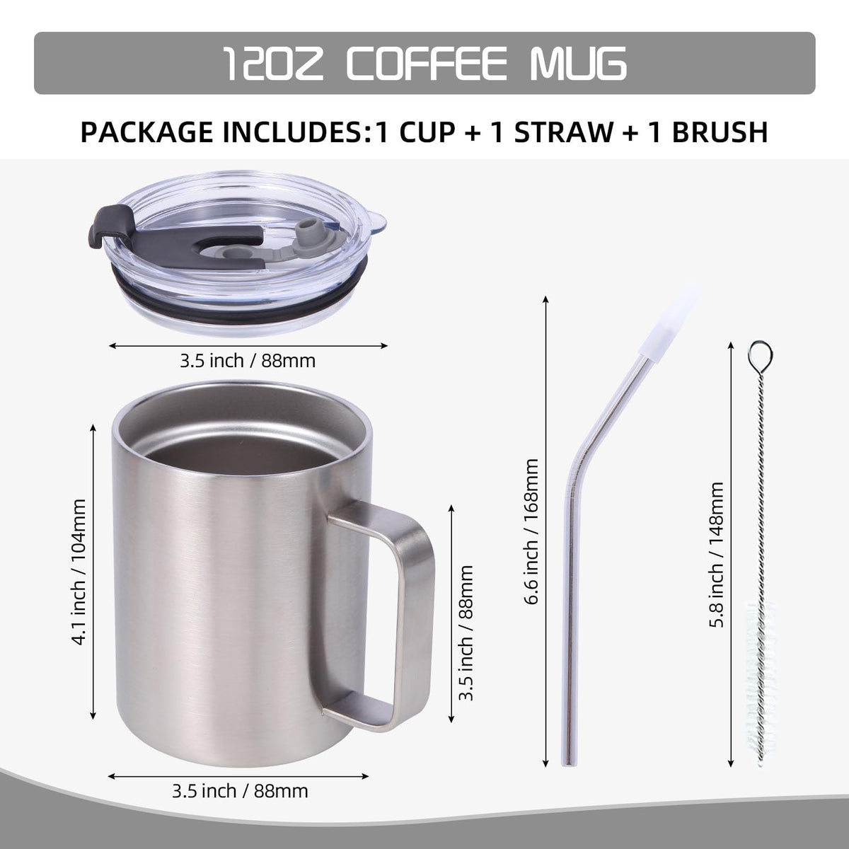 12oz Insulated Leakproof Coffee Mug with Flip & Straw Lid Bulk 2 Pack