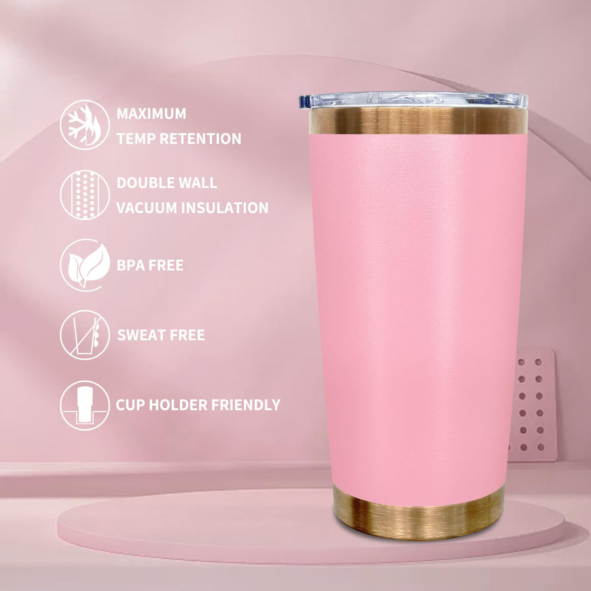 20 oz Insulated Tumbler With Lid and Straw Pink