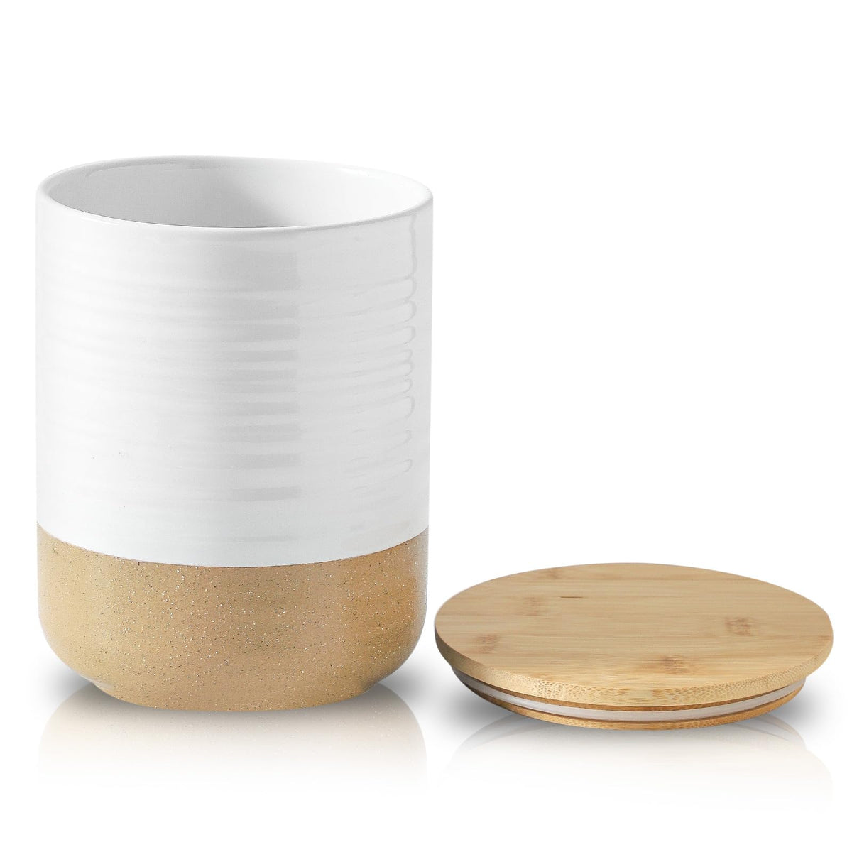 80oz White Ceramic Food Storage Jar with Bamboo Lid