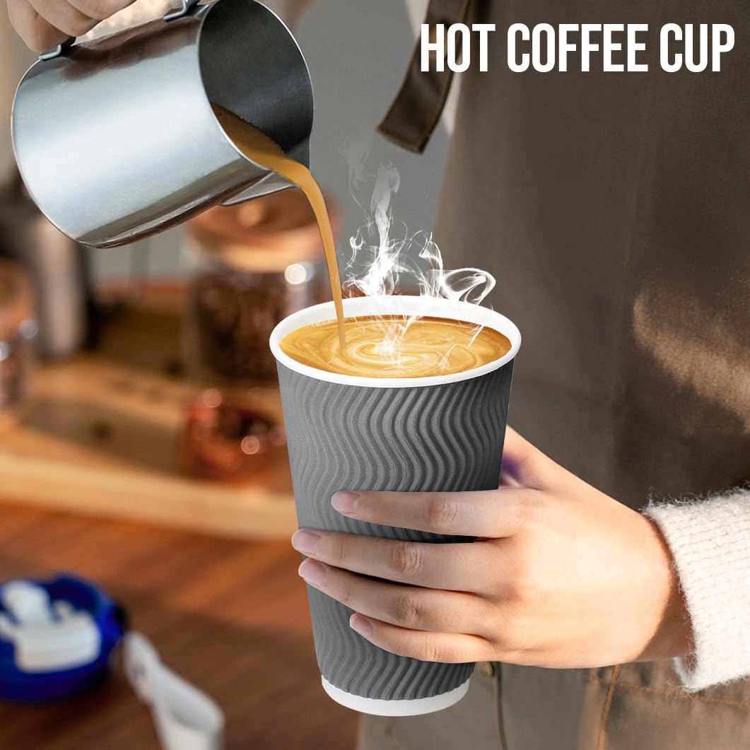 100 Pack 16 oz Paper Coffee Cups with Lids Disposable for Hot Drink (100 Count)