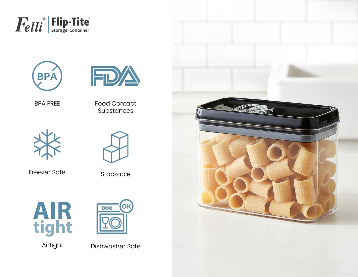 Flip Tite Storage Container with Lid 4” RECTANGULAR Airtight Ring Flip Top (3 Count)