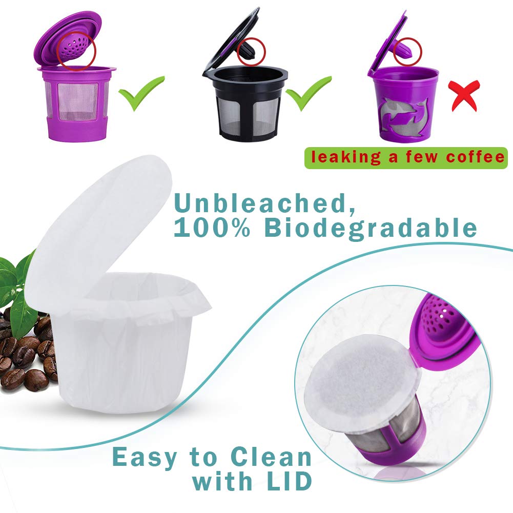 Disposable Coffee Filters with Lid Kerig Paper Filter for Reusable Single Serve Pods Compatible with Keurg 2.0 & 1.0 Coffee Maker (200 Count)
