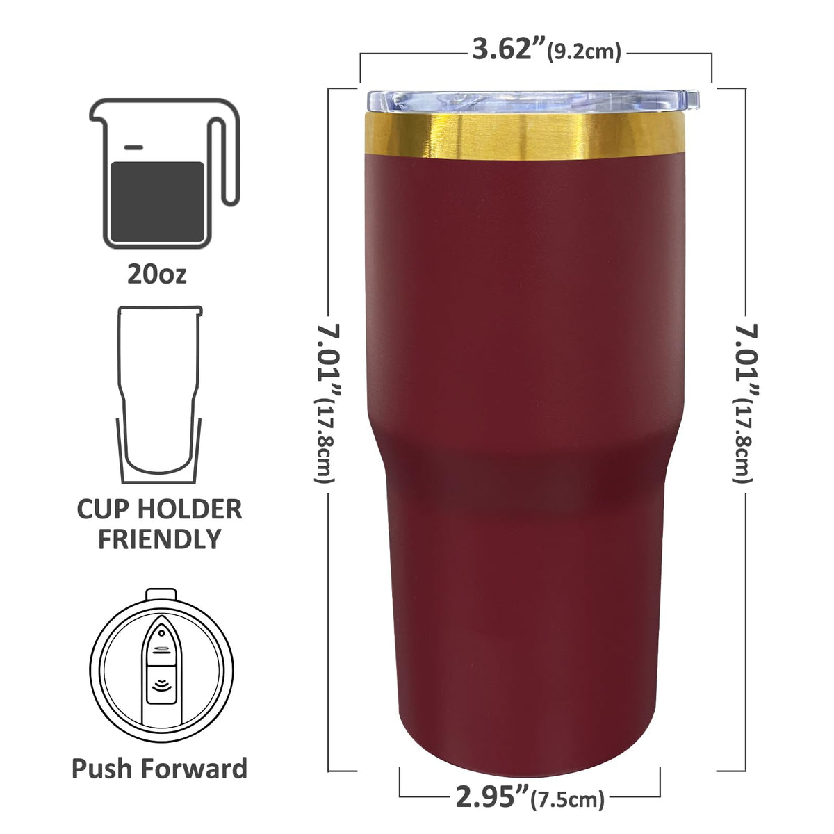 20 oz Tumbler Bulk Stainless Steel Tumblers with Lids and Straws Maroon