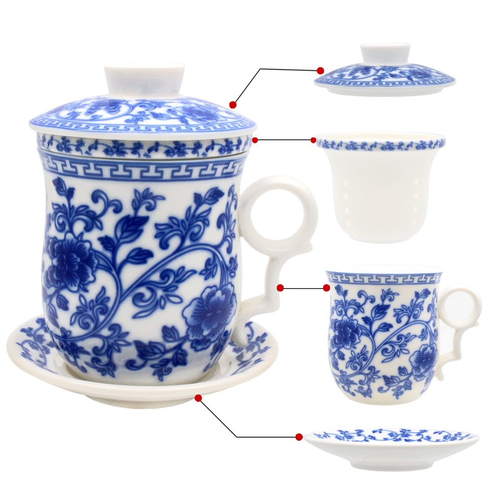 Porcelain Tea Cup with Infuser Lid and Saucer Sets