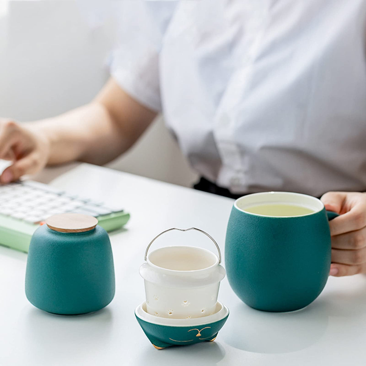 Cat Ceramic Tea Mug with Infuser & Lid Leaf Tea Cup for Home Office