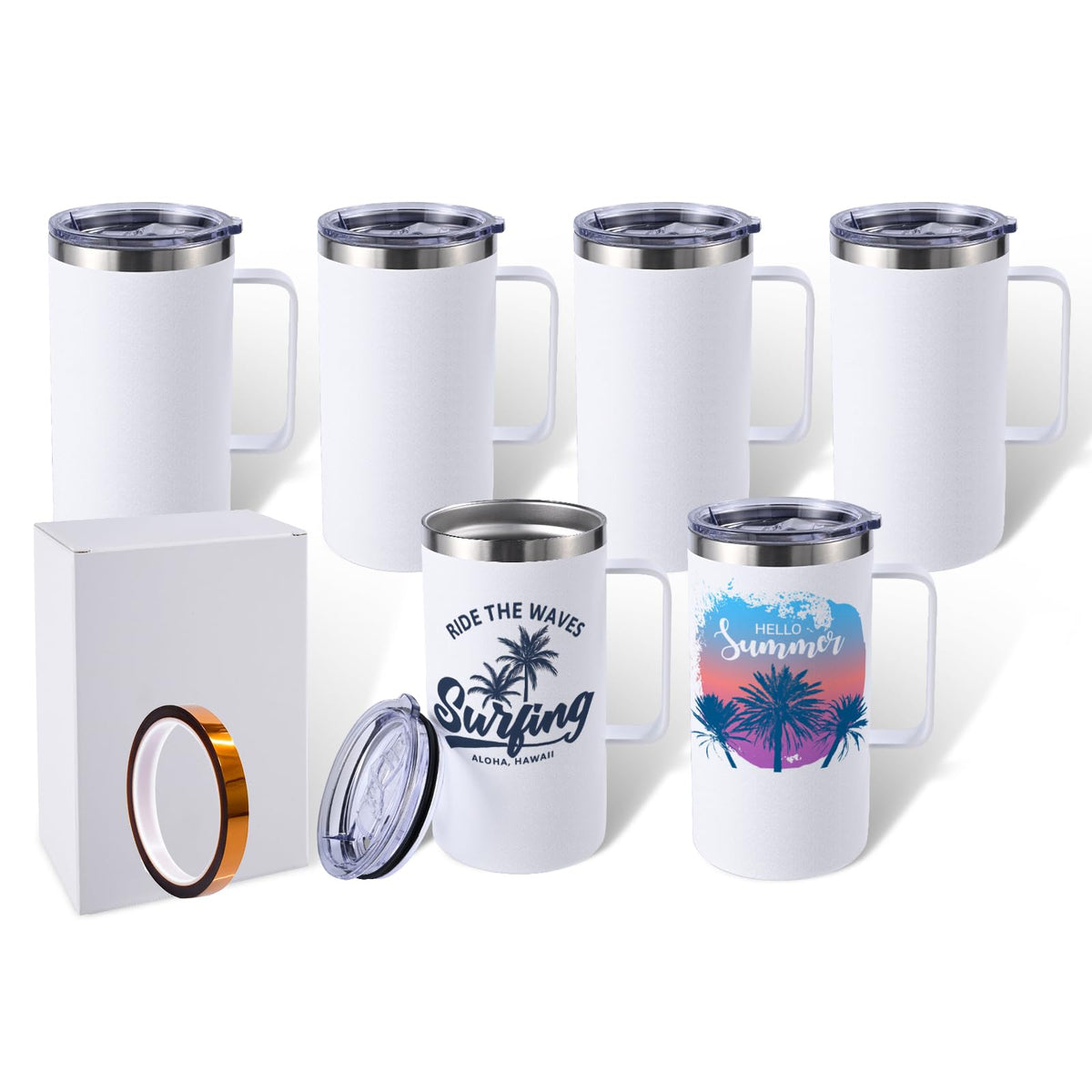 24oz Sublimation Coffee Mugs with Handle Straight Matte Travel Coffee Cups Insulated Stainless Steel Tumblers with Gift Box (6 Count)