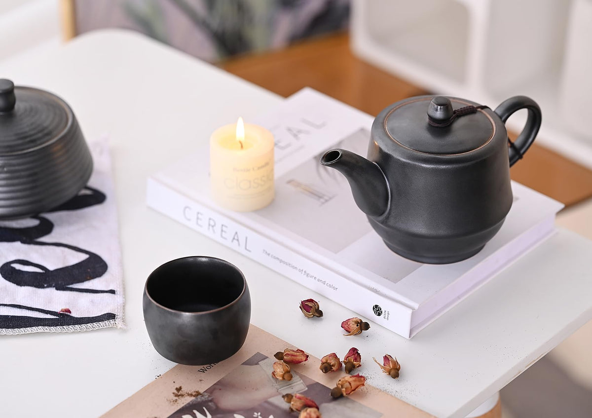 Rural Style Ceramic Teapot with Stainless Steel Infuser 16 OZ Black