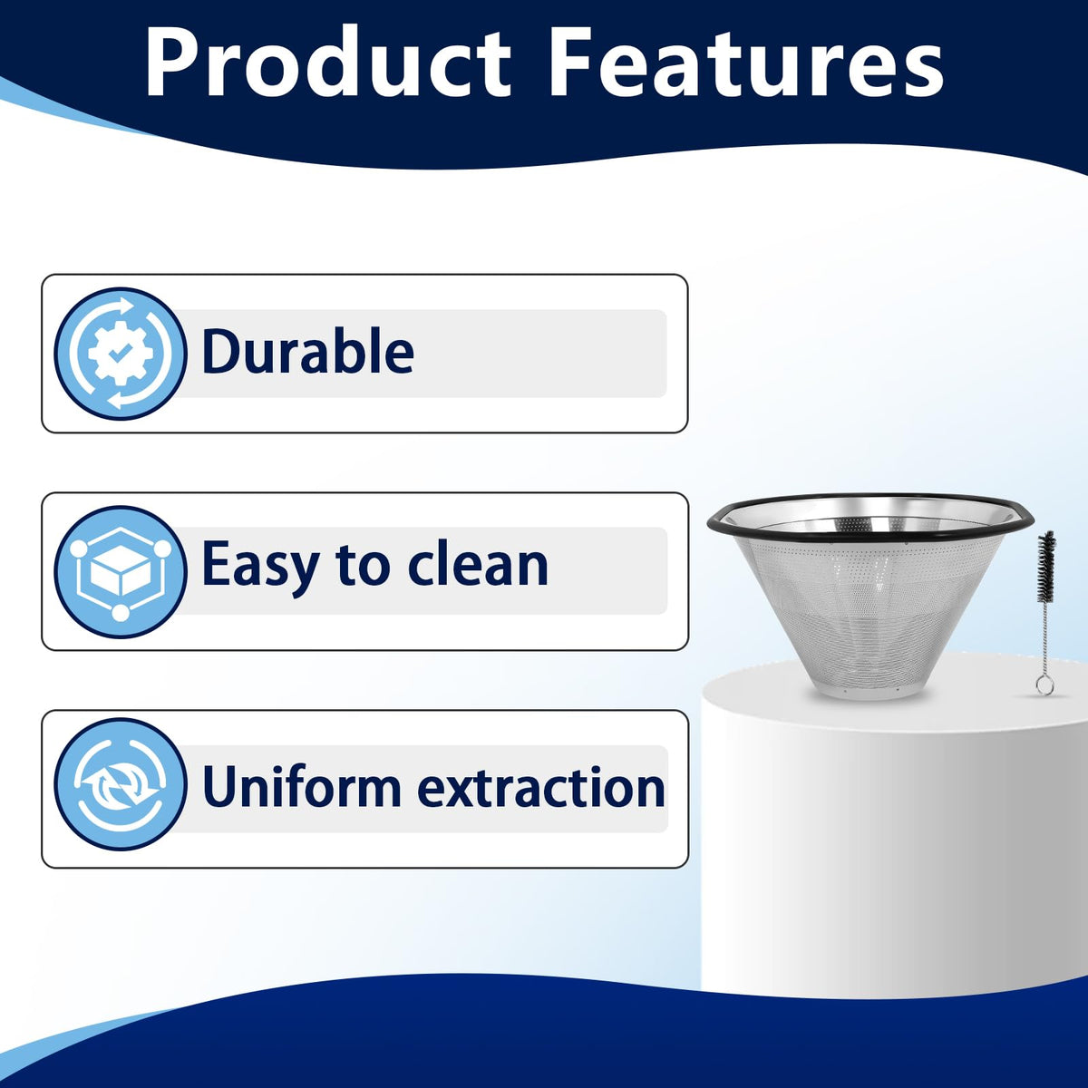 2Pcs Reusable Coffee Filter for Kalita Wave 185 and OXO 8 Cup Coffee Makers (2 Count)