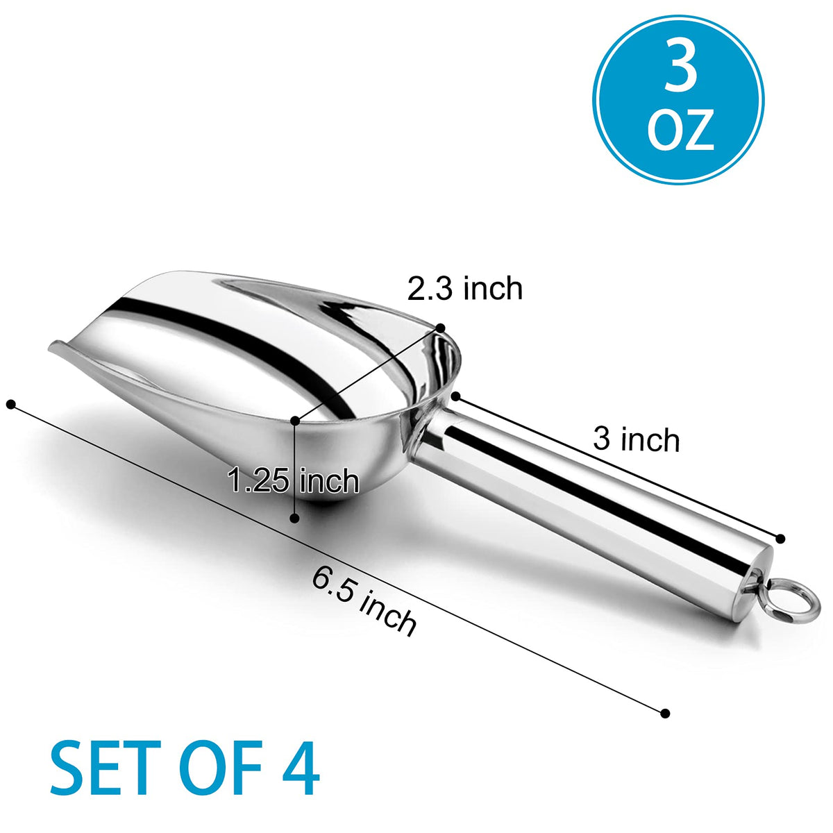 3 Ounce Mini Canister Scoop Stainless Steel Set of 4 (4 Count)