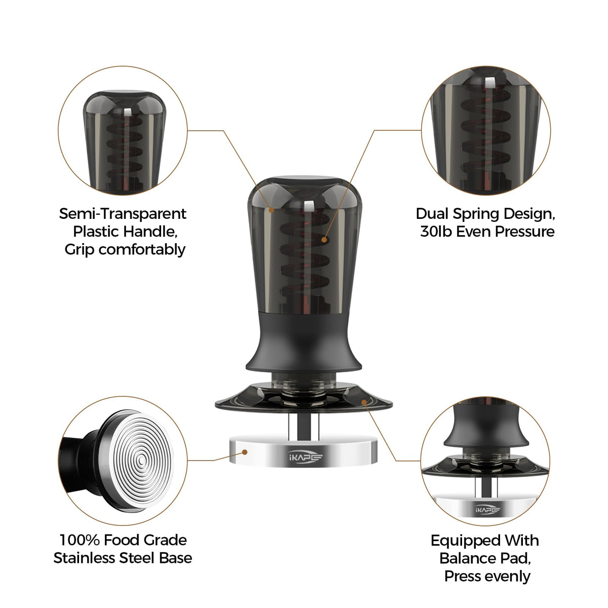 58.35mm Semi Transparent Espresso Coffee Tamper
