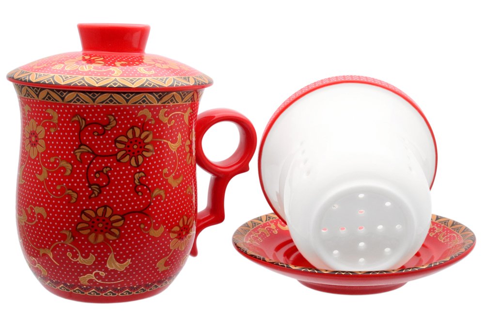 Porcelain Tea Cup with Lid and Saucer Infuser Sets