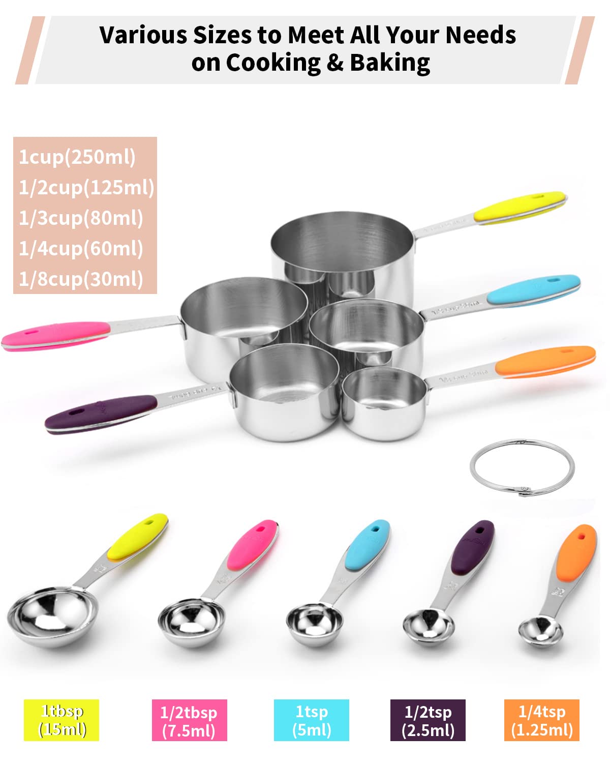 Stainless Steel Measuring Cups and Spoons Set of 10 Piece