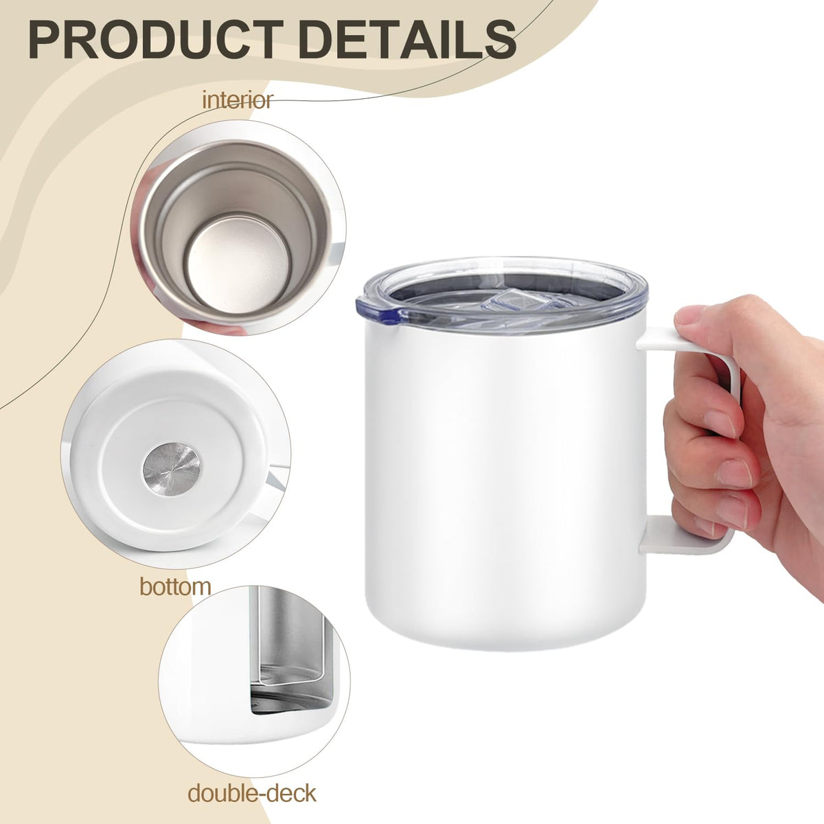 16 Pack Stainless Steel Insulated Coffee Mug Bulk with Handle & Lids (16 Count)