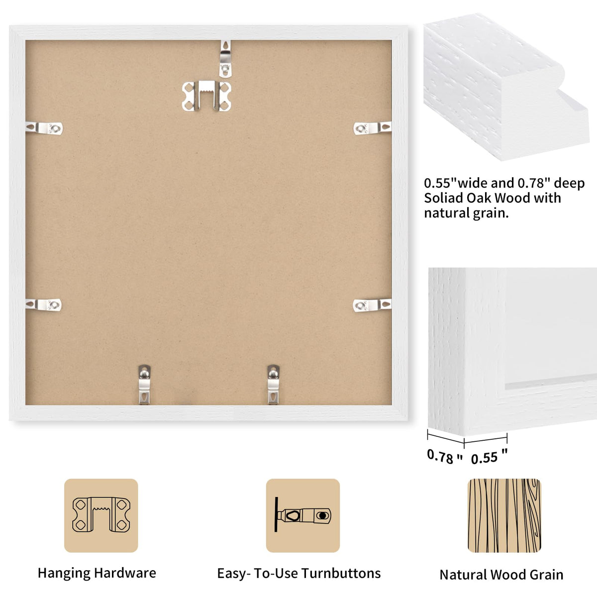 20x20 Solid Oak Wood Picture Frames (3 Count)