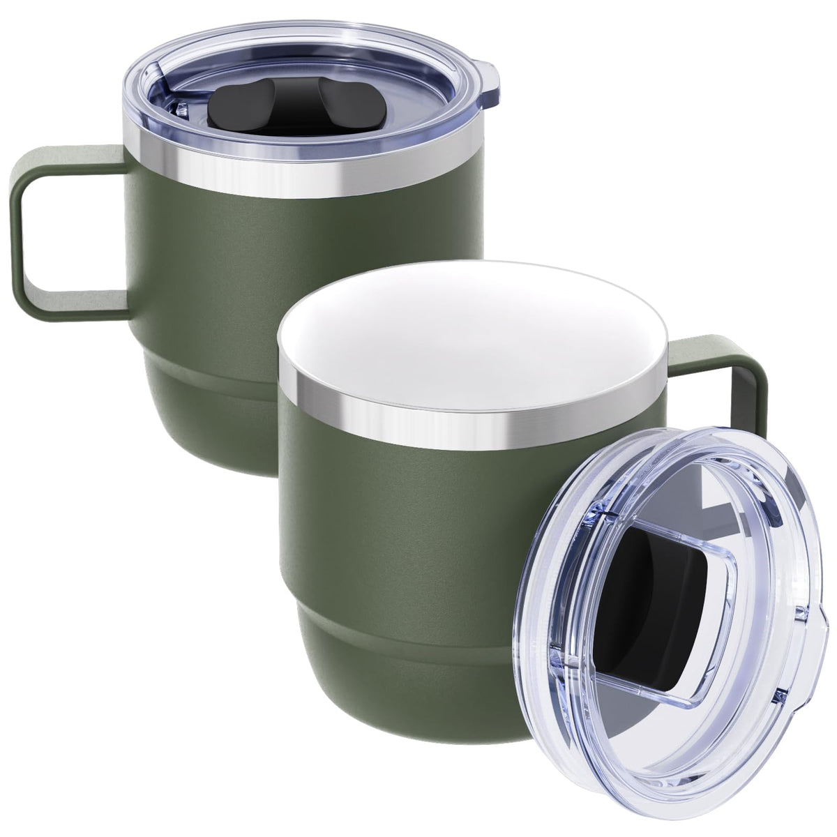 8 oz Small Coffee Mug with Magnetic Sliding Lid & Handle (2 Count)