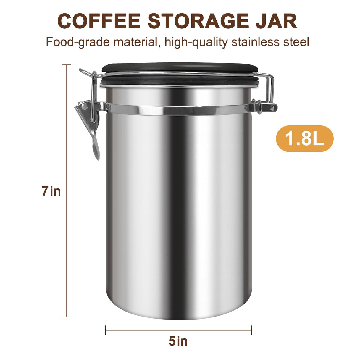 1.8L Airtight Vacuum Coffee Canister (17 Ounce)