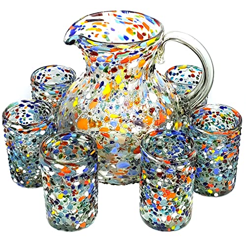 Confetti Rocks 120 oz Pitcher and 6 Drinking Glasses set