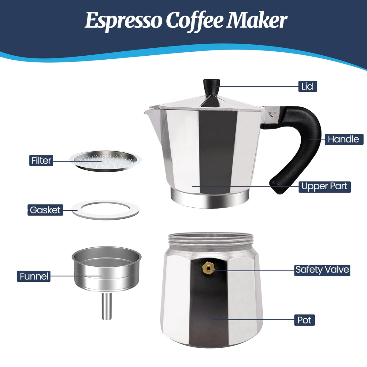 9 Cup Moka Pot Aluminum 450ml Italian Coffee Maker