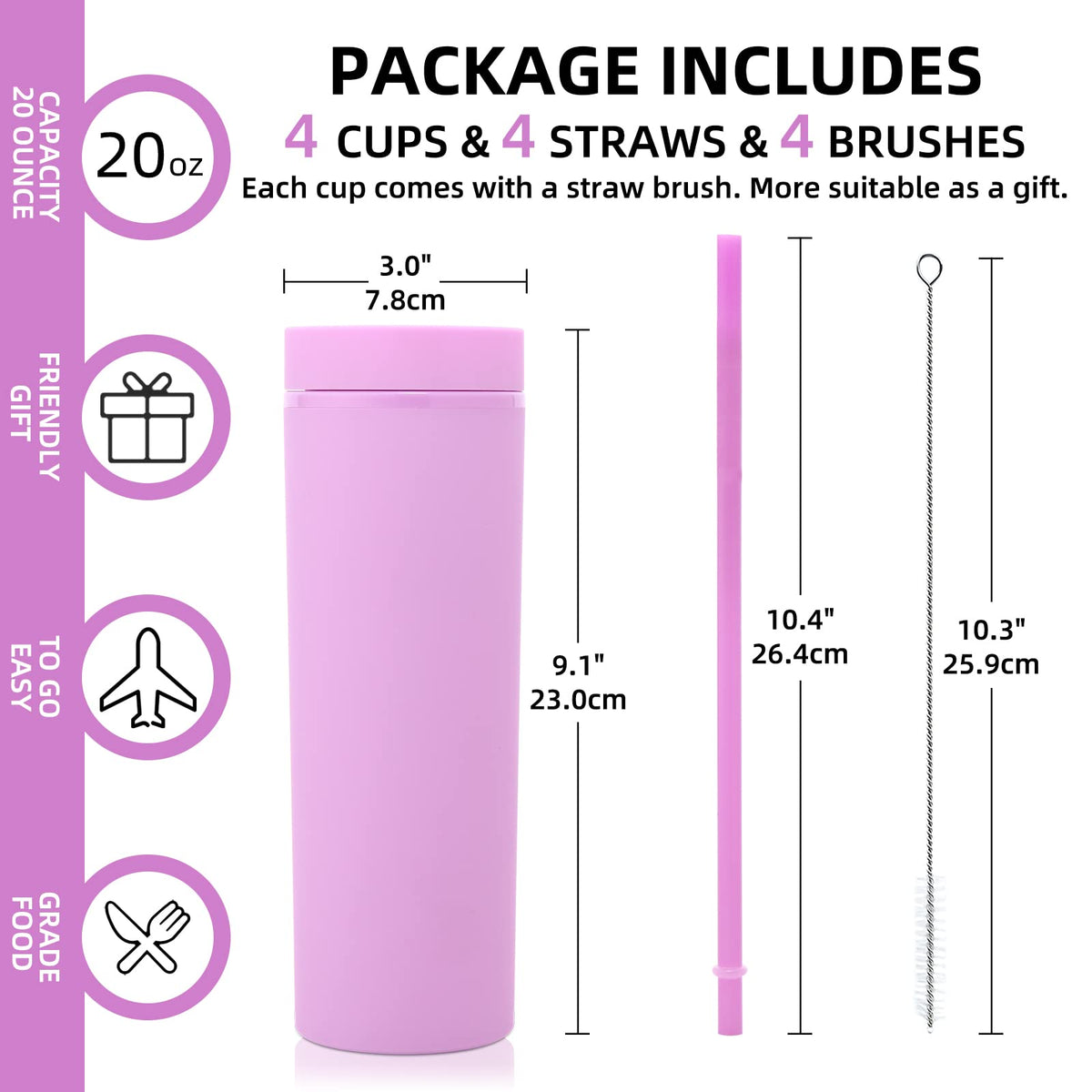 20oz Tumbler with Lid and Straw 8 Pack (8 Count)
