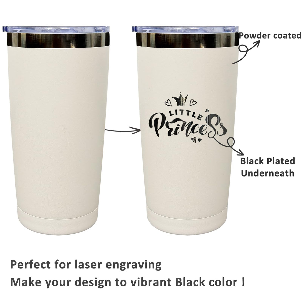 20 oz Insulated Tumblers Bulk With Lid and Straw Black Plated White (12 Count)