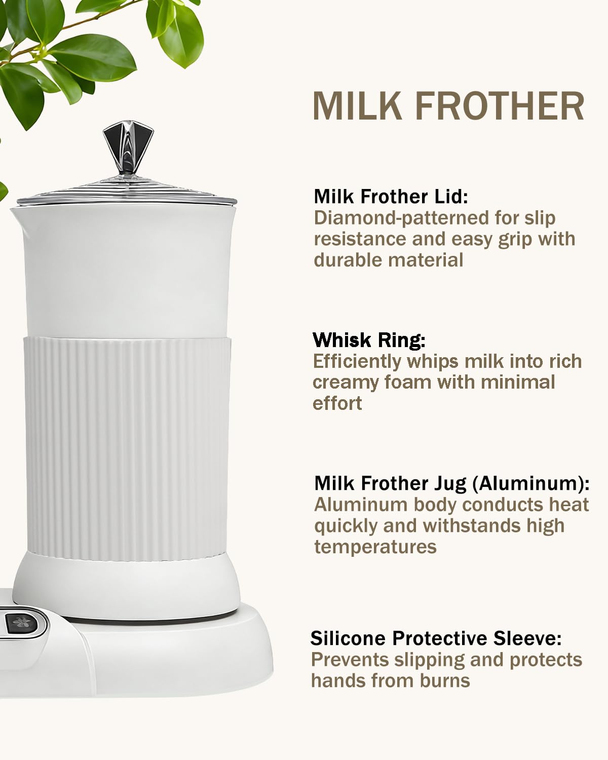 2-in-1 Milk Frother Electric Foam Maker and Moka Coffee Maker Espresso Maker 110V Electric Base Aluminum Frother Moka Pot 5oz 150ml Frothing Easy Brewing Latte Cappuccino Home Gift White