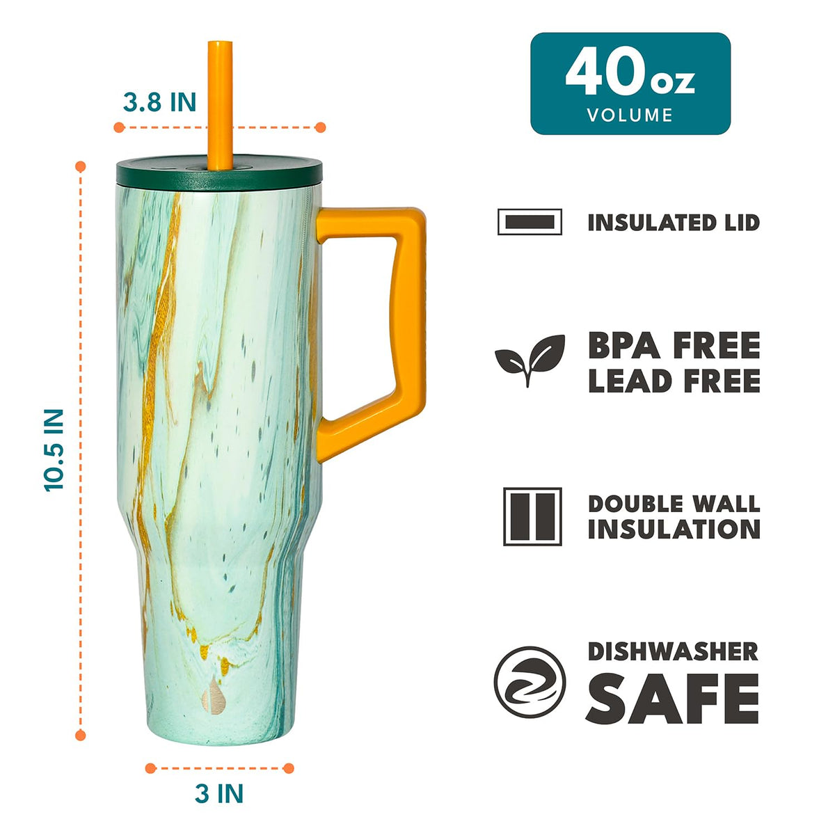 Spill Proof 40oz Insulated Tumbler with Handle & Straw Travel Mug