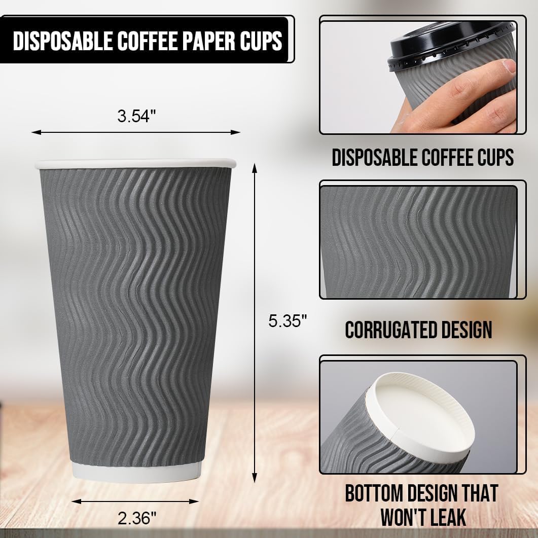 500 Pack 16 oz Paper Coffee Cups with Lids Disposable for Hot Drink (500 Count)