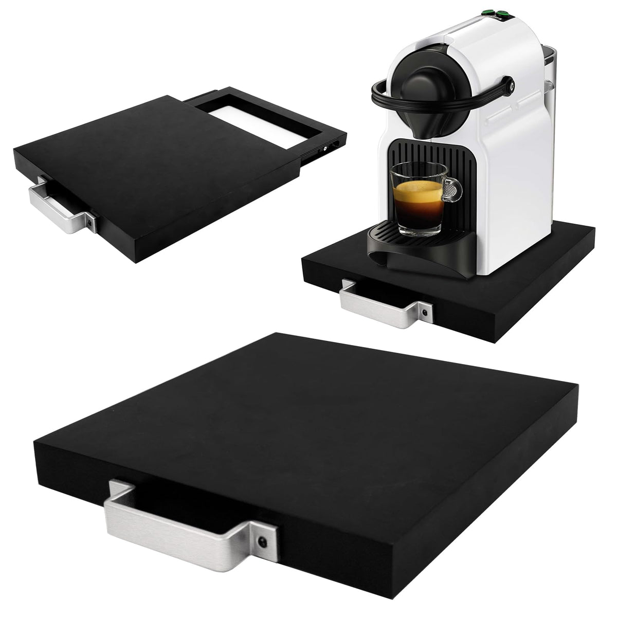Natural Acacia Black Sliding Tray for Coffee Machine