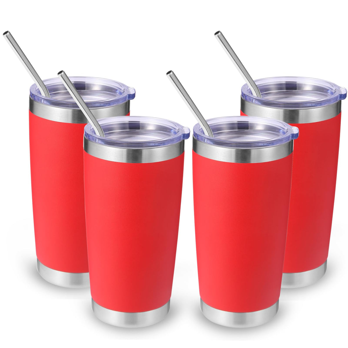 20oz Stainless Steel Tumbler with Lid and Straw Bulk 4 Pack (4 Count)