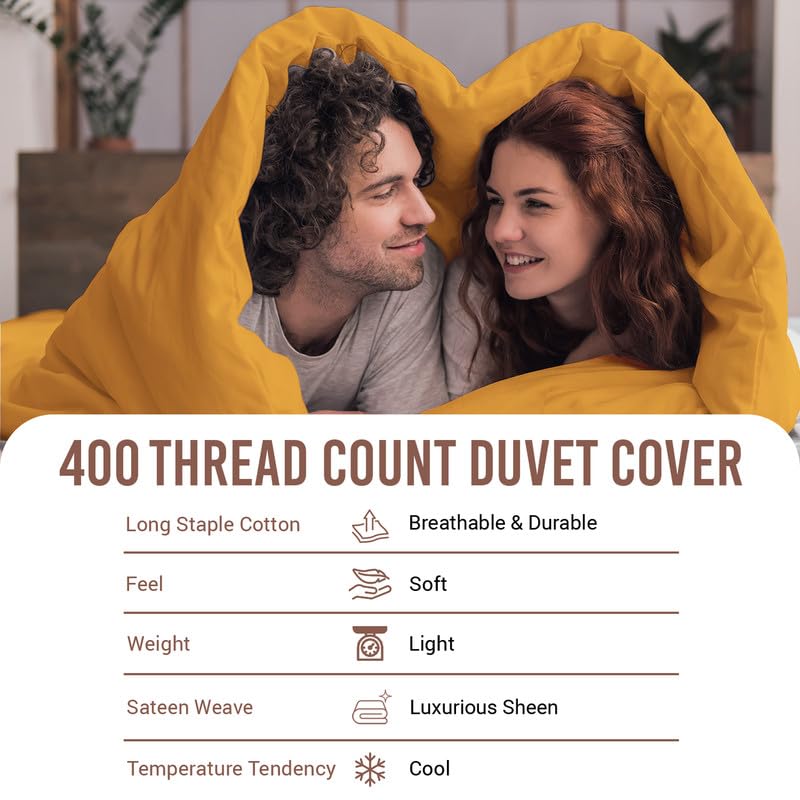 100% Cotton Twin Duvet Cover Set 400 Thread Count Honey Gold