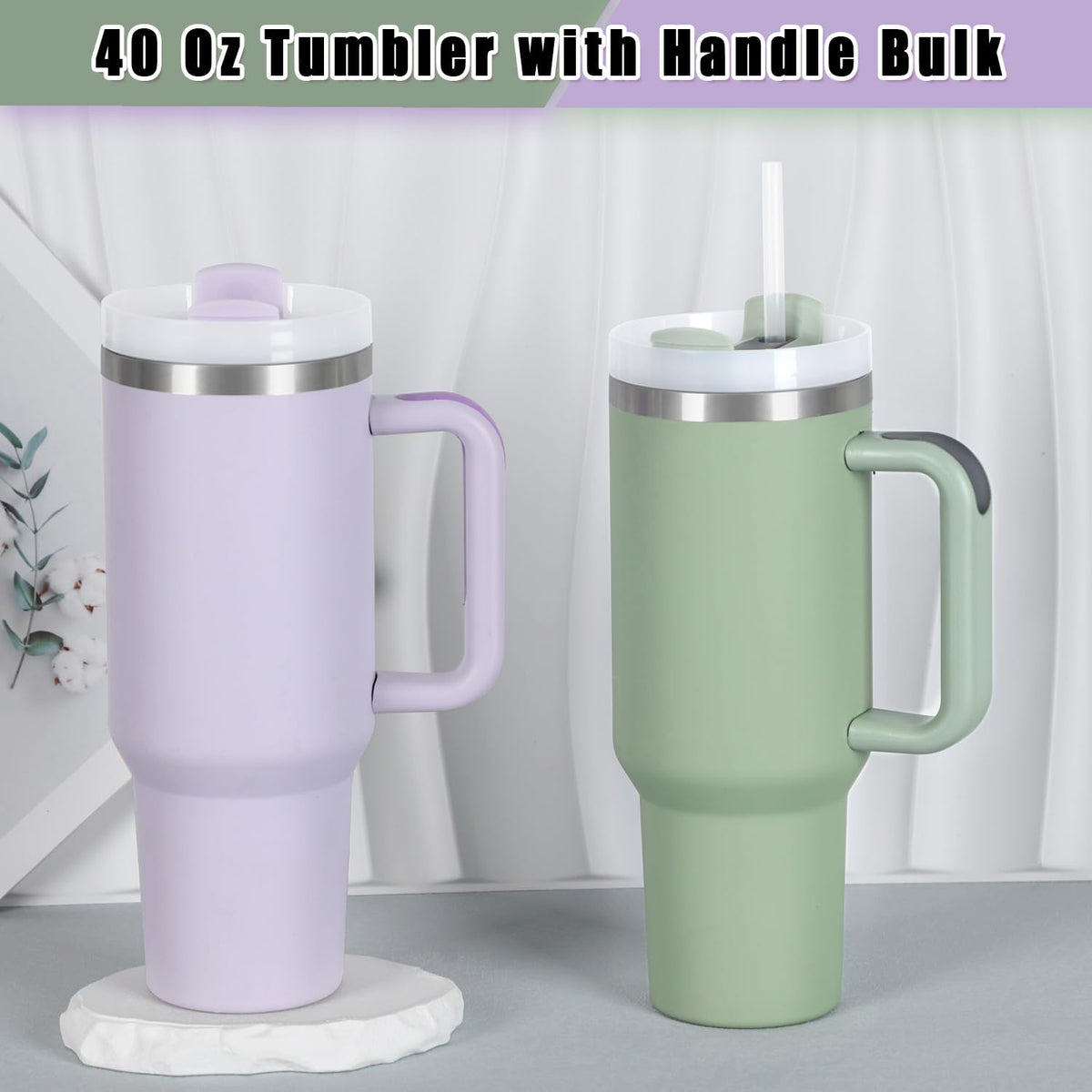 15 Pack 40 Oz Tumbler with Handle and Straw Bulk (20 Count)
