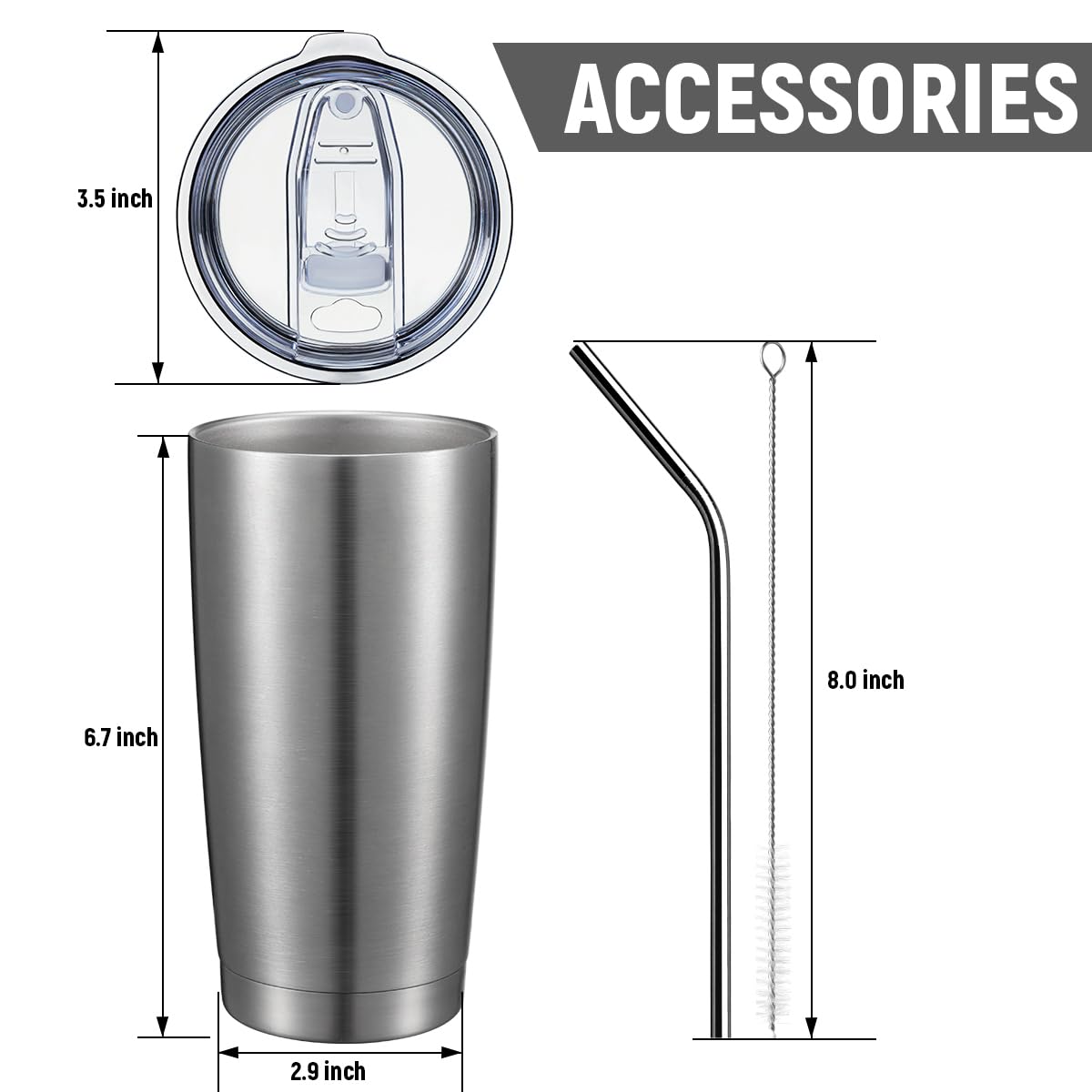20oz Stainless Steel Tumbler Double Wall Vacuum Coffee Cup Insulated Travel Mug with Lid and Straw Durable Powder Coated Insulated Coffee Cup for Cold & Hot Drinks (12 Count)