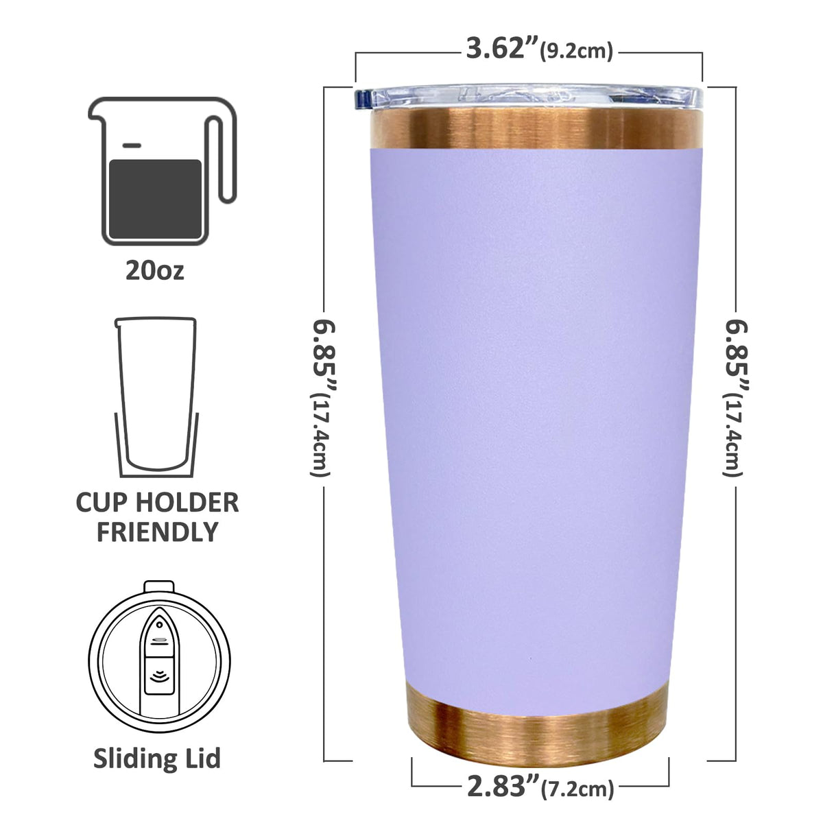 20 oz Tumbler Bulk Stainless Steel Tumblers with Lids and Straws Lilac