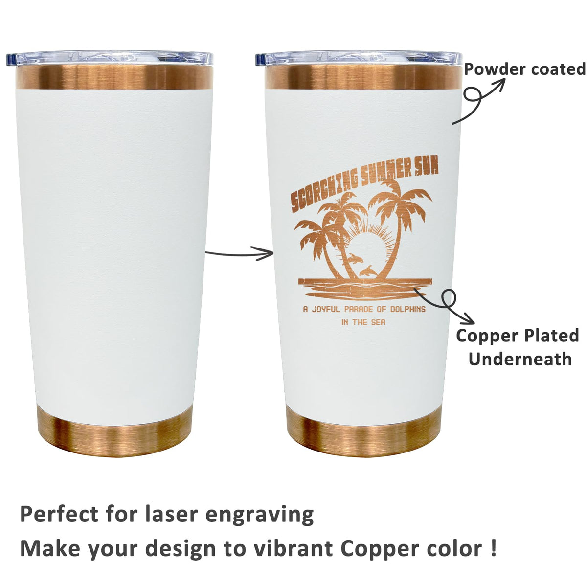 20 oz Insulated Tumblers Bulk With Lid and Straw White (12 Count)