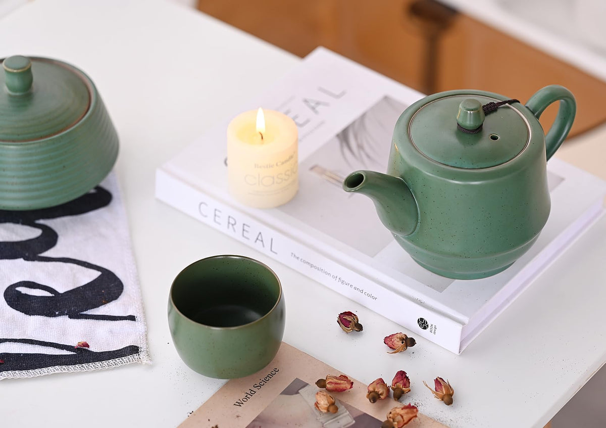 Rural Style Ceramic Teapot with Stainless Steel Infuser 16 OZ Green