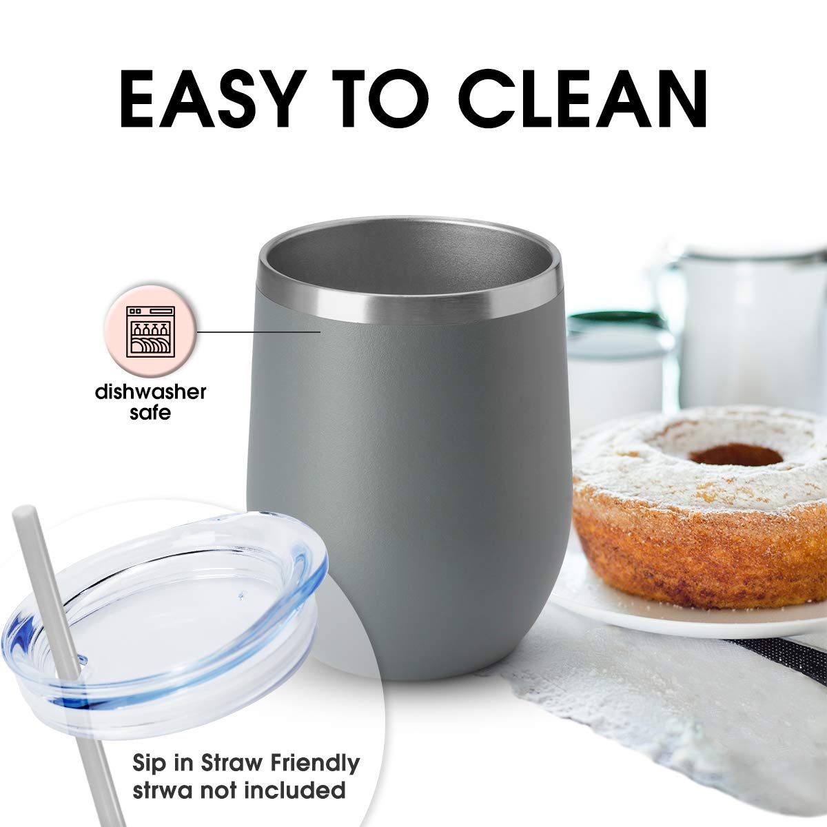 12oz Wine Tumbler with Lid Stemless Wine Glasses Double Wall Vacuum Travel Mugs stainless steel Coffee Cup for Cold & Hot Drinks Wine Coffee Cocktails Beer
