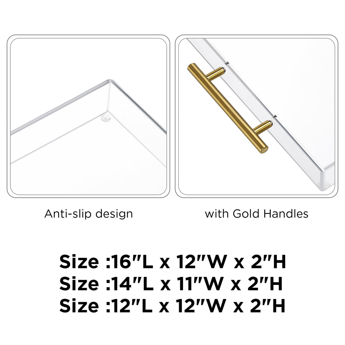 12"x12" Clear Acrylic Serving Tray with Golden Handles