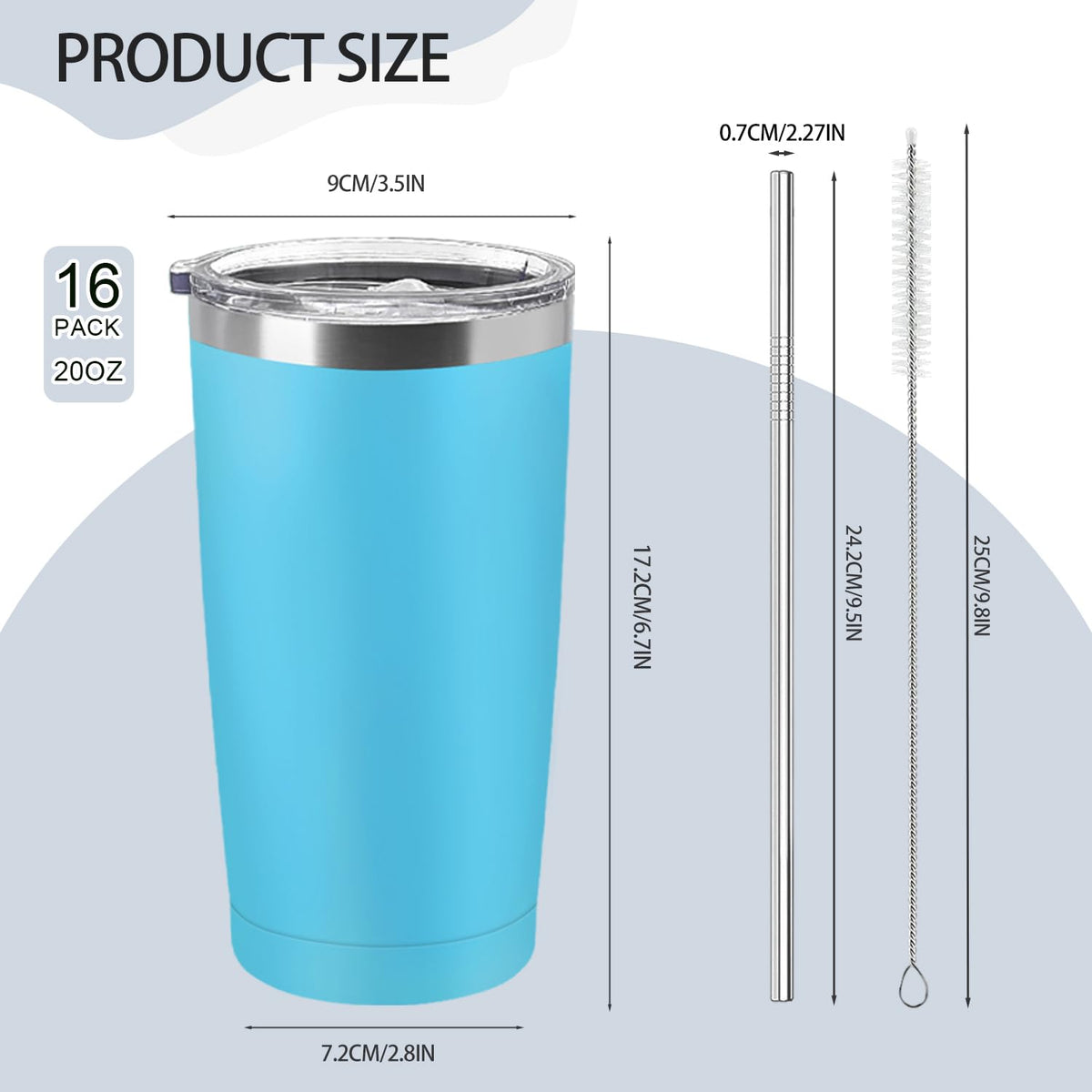 16 Pack Stainless Steel Tumbler Bulk 20oz Insulated Vacuum Travel Mug Powder Coated Coffee Mug Gift for Wine Cocktails Hot Cold Drinks (16 Count)