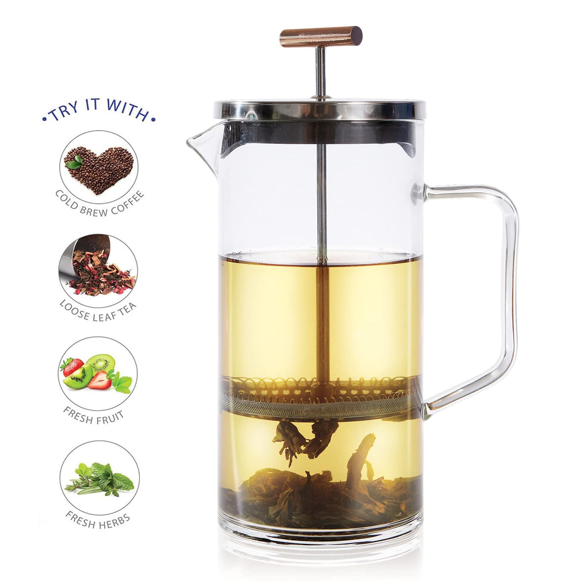 Tea Press with Copper Pull Handle and Stainless Steel Filter