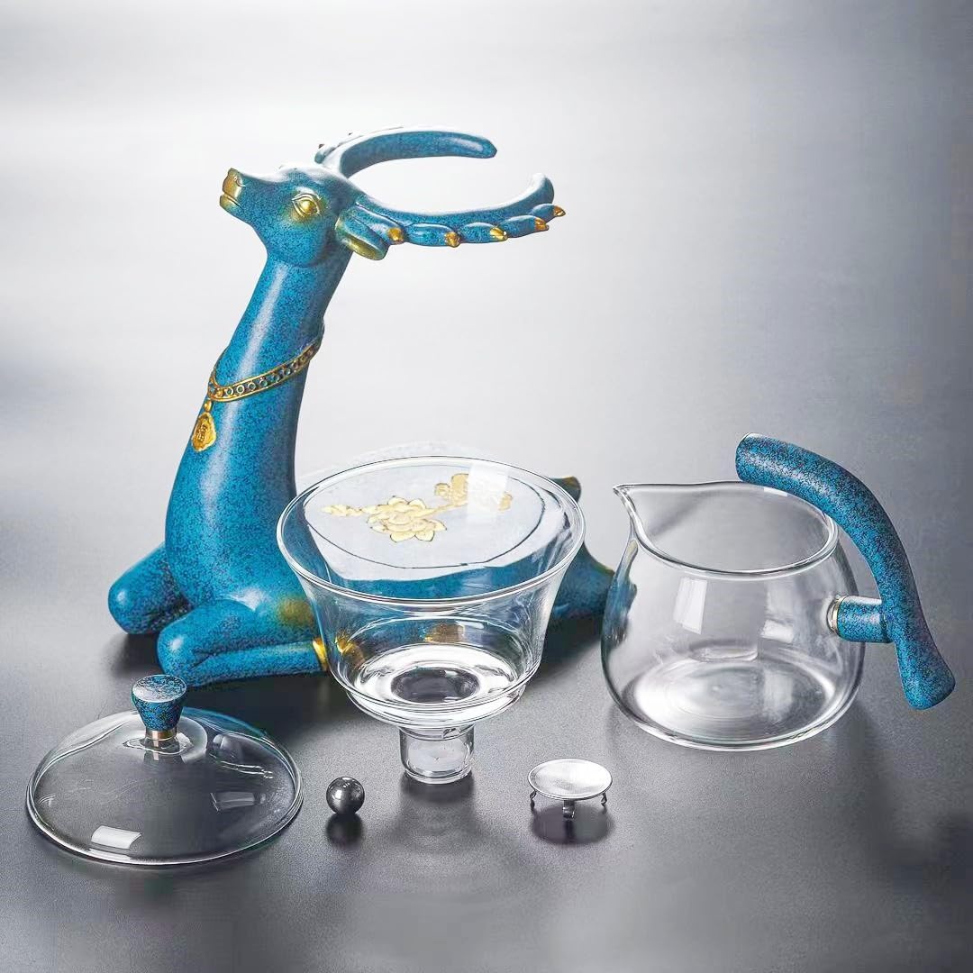 Heat resistant Kungfu Glass Tea Set with Heater Attract Water Diversion Rotating Cover Bowl Lazy Semi