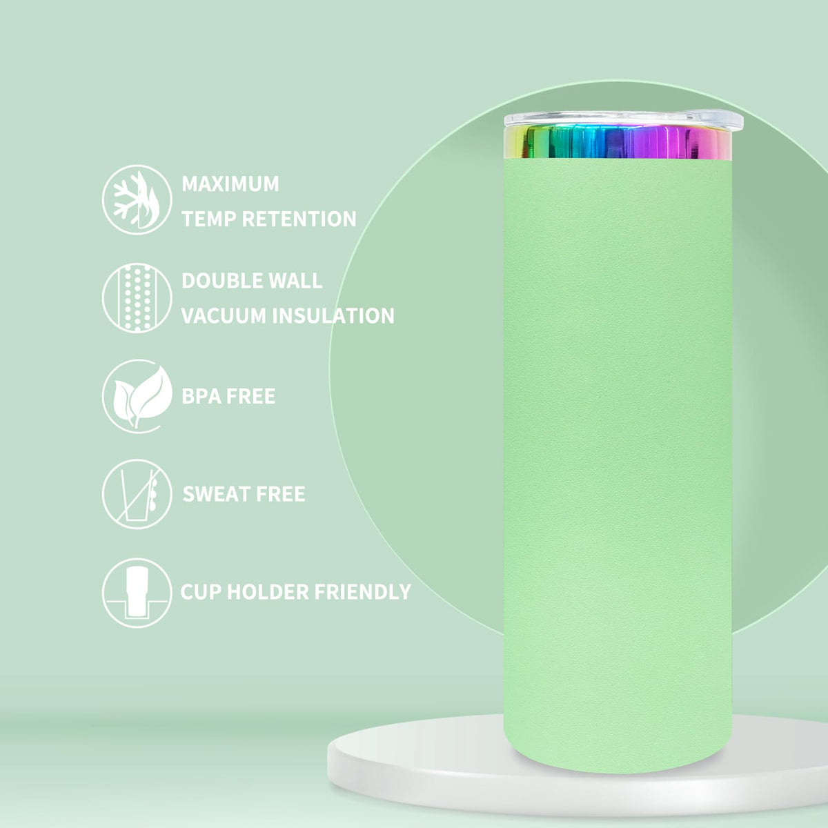 20 oz Skinny Tumblers Bulk With Lid and Straw Green (8 Count)