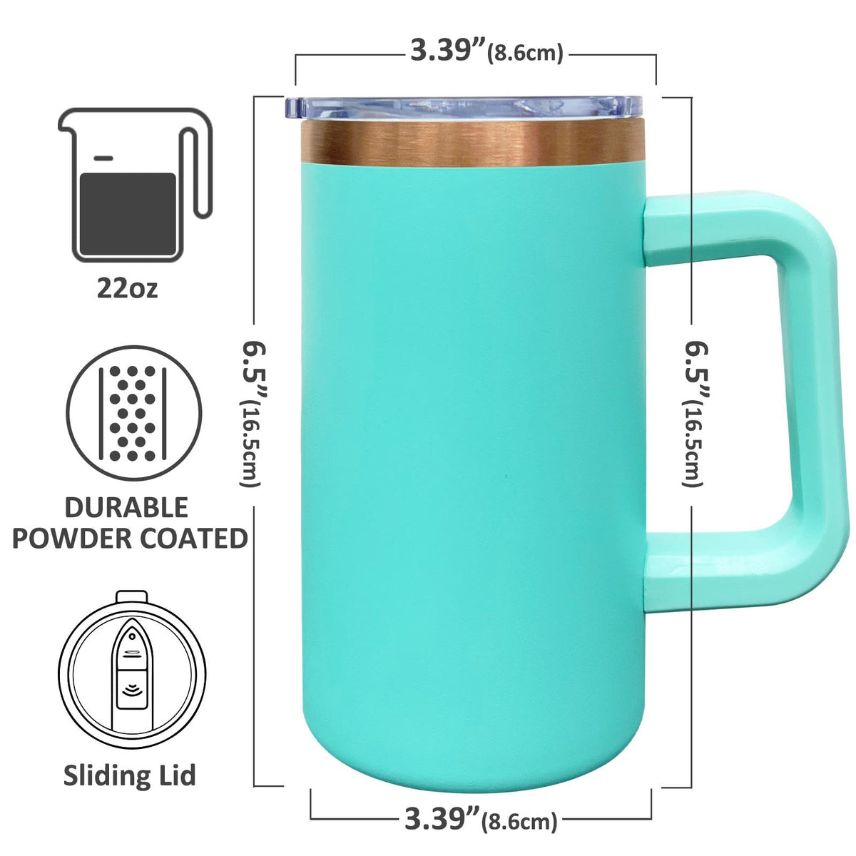 22oz Insulated Coffee Mug Bulk with Handle and Lid Mint Green (8 Count)