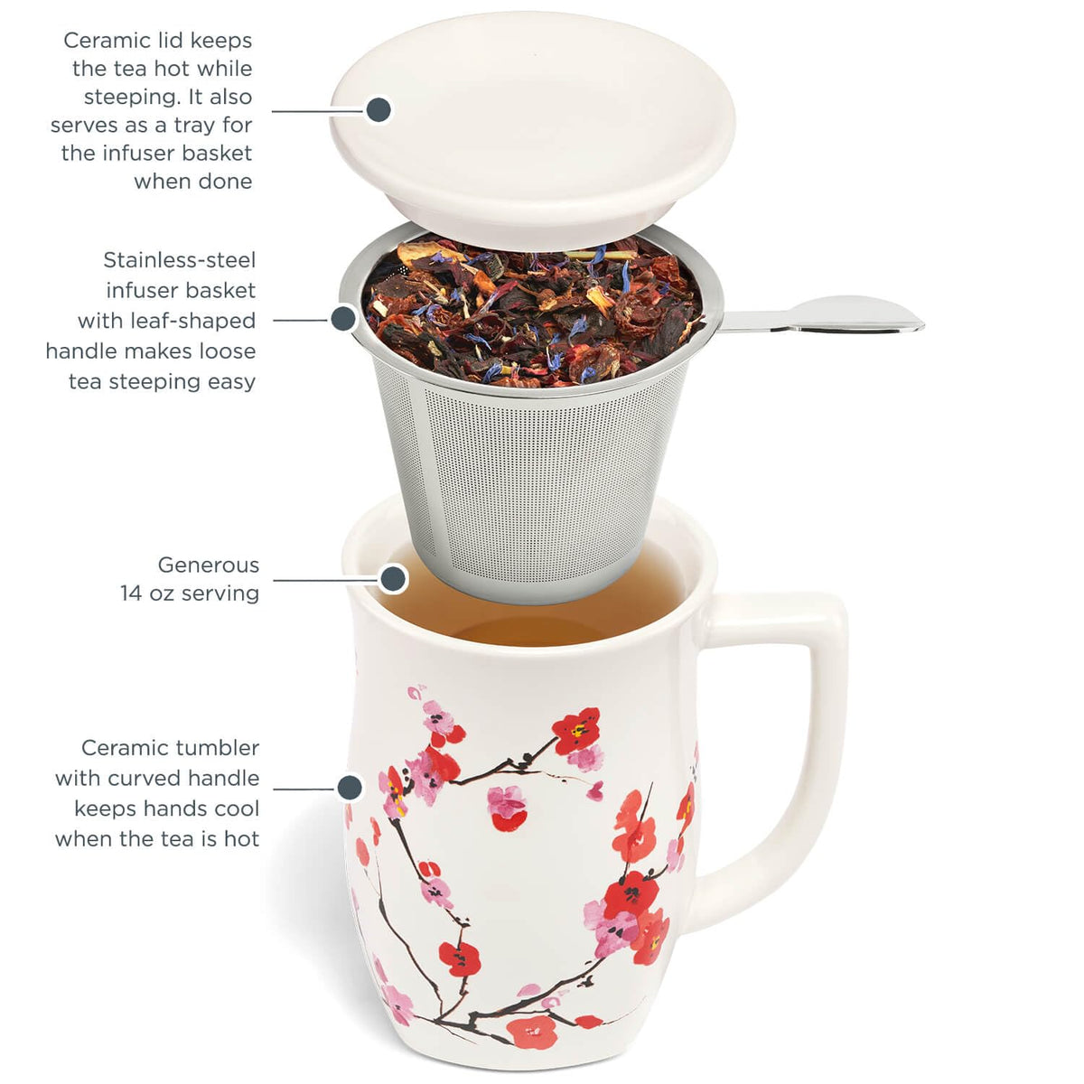 Ceramic Fiore Tea Cup with Infuser