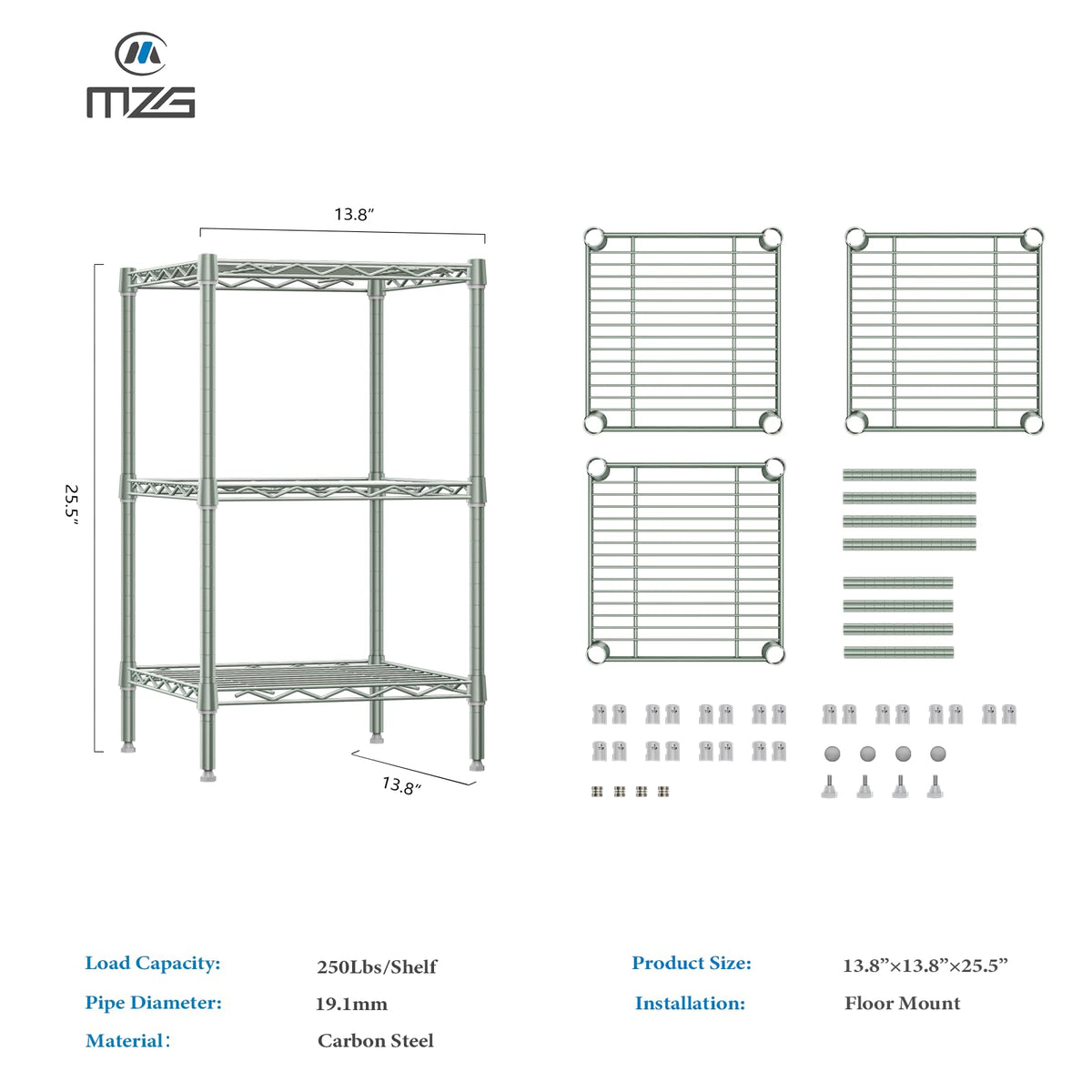 750 lbs 3 Shelf Storage Shelves Wire Shelving Unit Standing Metal Rack for Small Places Narrow Wire Rack for Bathroom (3 Count)