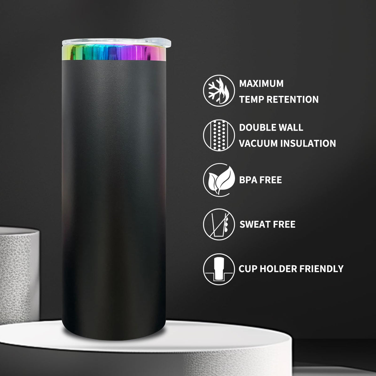 20 oz Skinny Tumblers Bulk With Lid and Straw Black (4 Count)
