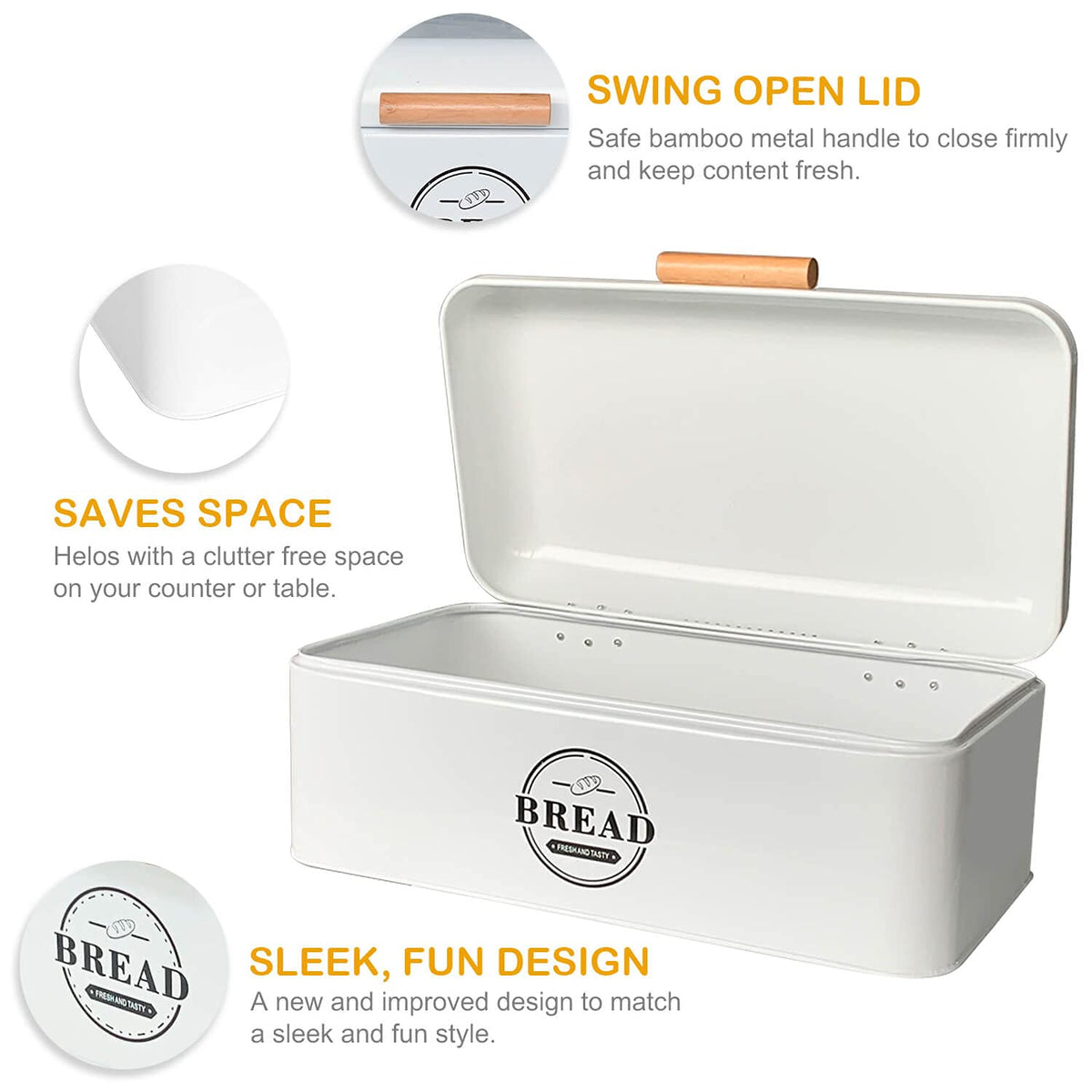 Large White Bread Box with Lid