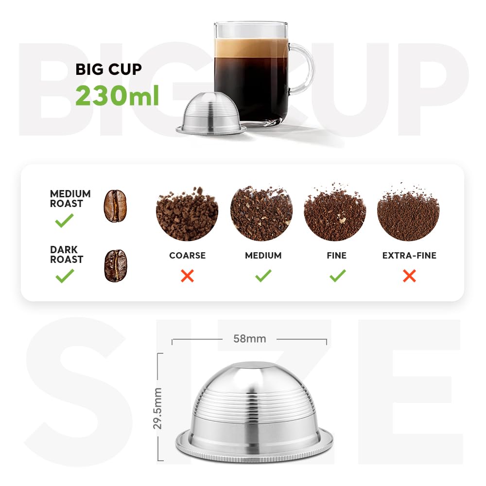 Stainless Steel Reusable Pod Compatible with Nespresso VertuolineGCA1 (2 Count)