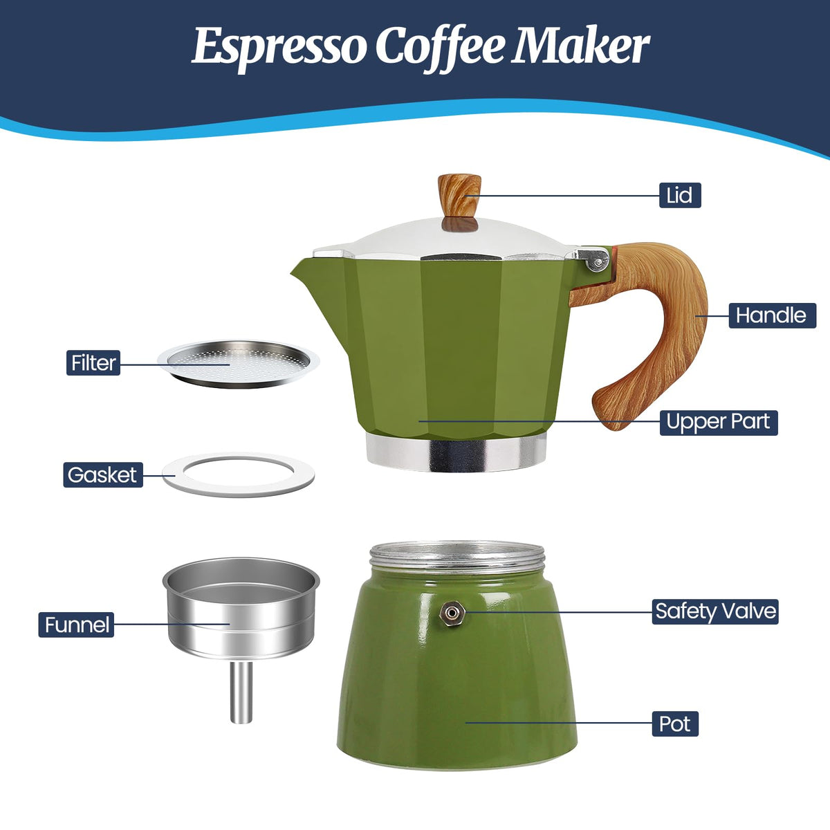 3 Cup Moka Pot Aluminum 150ml Italian Coffee Maker