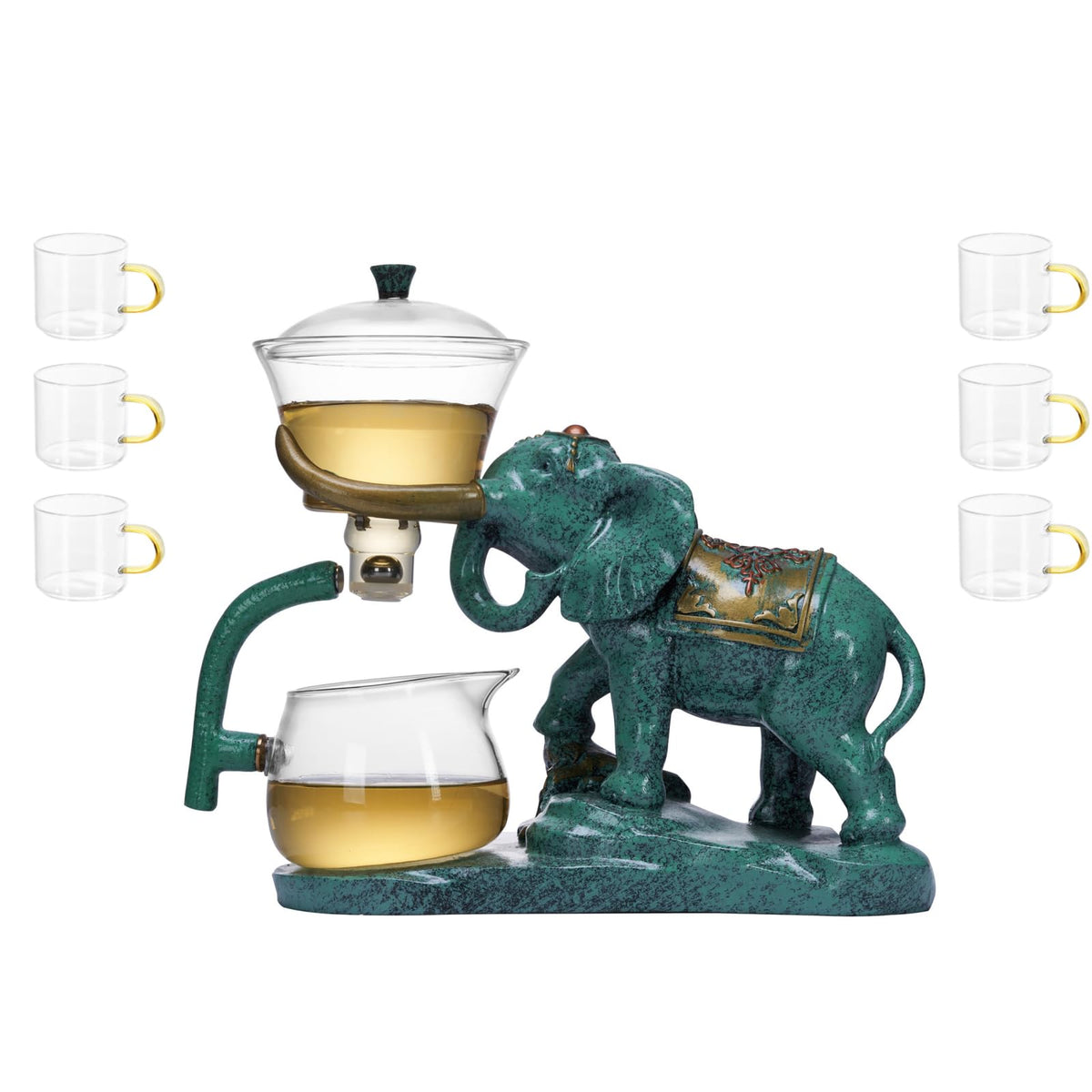 Heat resistant Kungfu Glass Tea Set with Heater Attract Water Diversion Rotating Cover Bowl Lazy Semi
