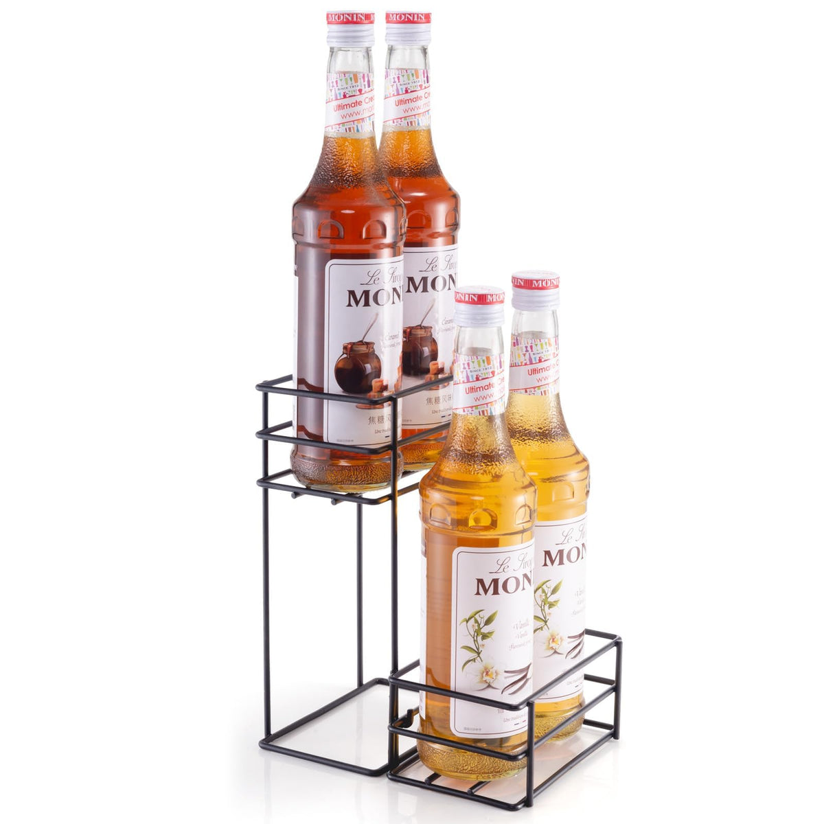 4 Bottle Coffee Syrup Organizer Coffee Syrup Rack for Coffee Bar Kitchen Small Wine Rack for Bar Family Storage for Syrup Wine Dressing